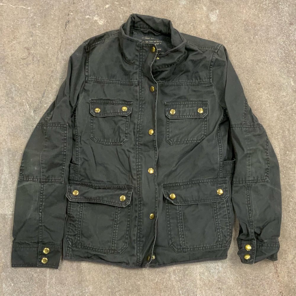 J.Crew Women’s Field Jacket Coated Army Green Cargo Gold Buttons Small - OBO